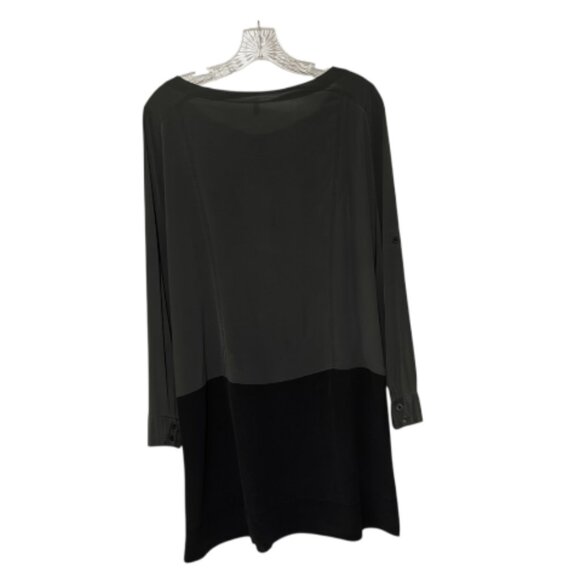 Eileen Fisher XS Long Sleeve 1/2 Button Down Black Grey Color Block Silk Dress - Picture 3 of 6